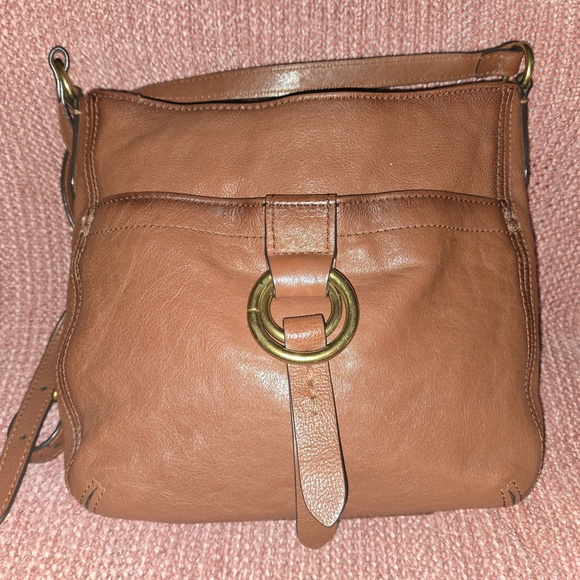 Frye Tan Leather Crossbody Bag with Gold Rings - Picture 2 of 10